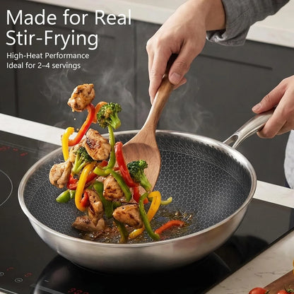 12.2" Tri-Ply Stainless Steel Wok with Glass Lid, Pro-Grade Honeycomb Hybrid Stir Fry Pan for Searing & Tossing, Uncoated Flat Bottom Chef Wok, Induction Compatible (31Cm)5