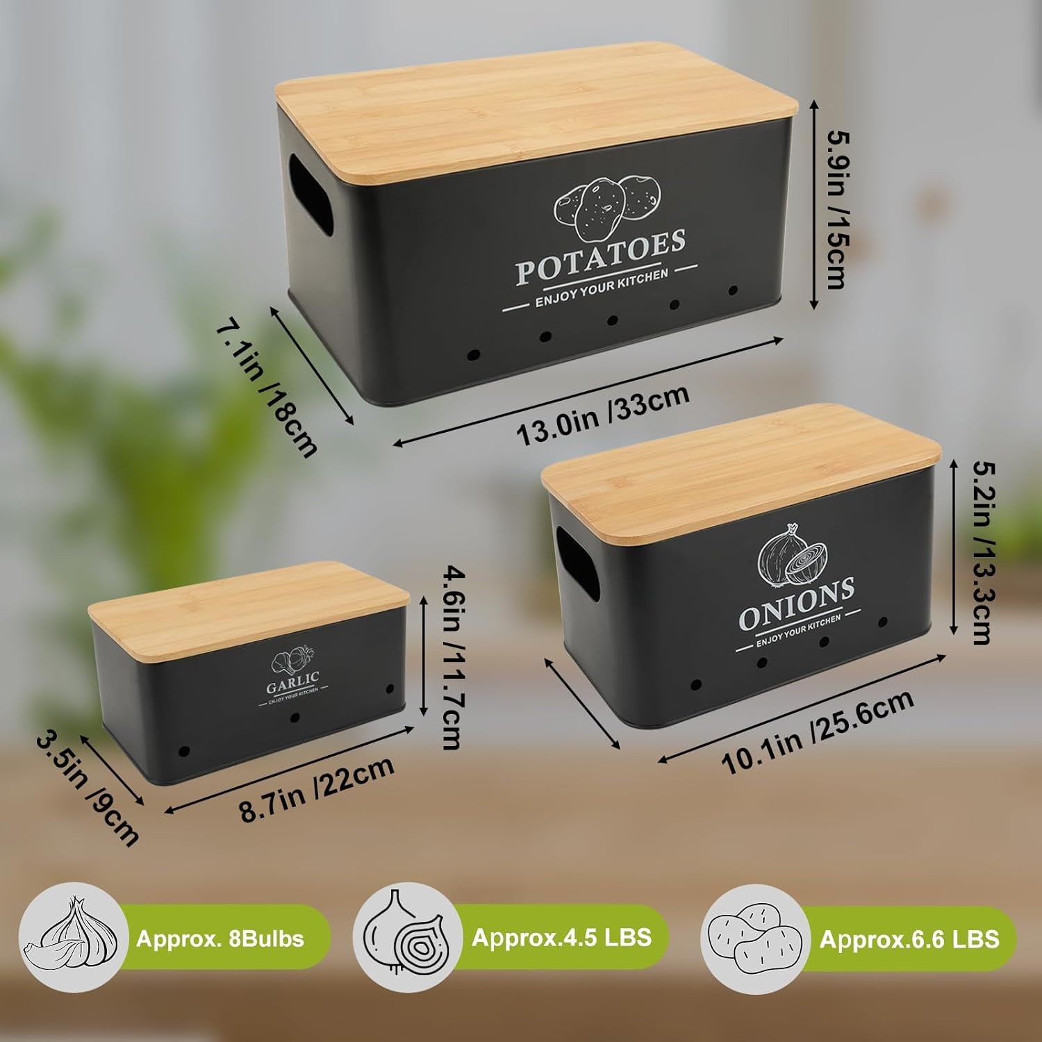 kitchen-vegetable-storage-set-of-3-metal-onion-garlic-potato-storage-set-kitchen-canisters-vegetable-keeper-containers-with-aerating-holes-and-bamboo-lid-black