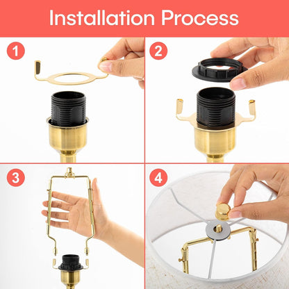 2 Pack  7 8 9 10 Inch Lamp Shade Harp Holder,Adjustable Lamp Harp Kit,Fit 3/8 IP Standard,E14,E26,E27 Light Base UNO Fitter Adapter,Golden Horn Frame Lampshade Bracket (Golden)6