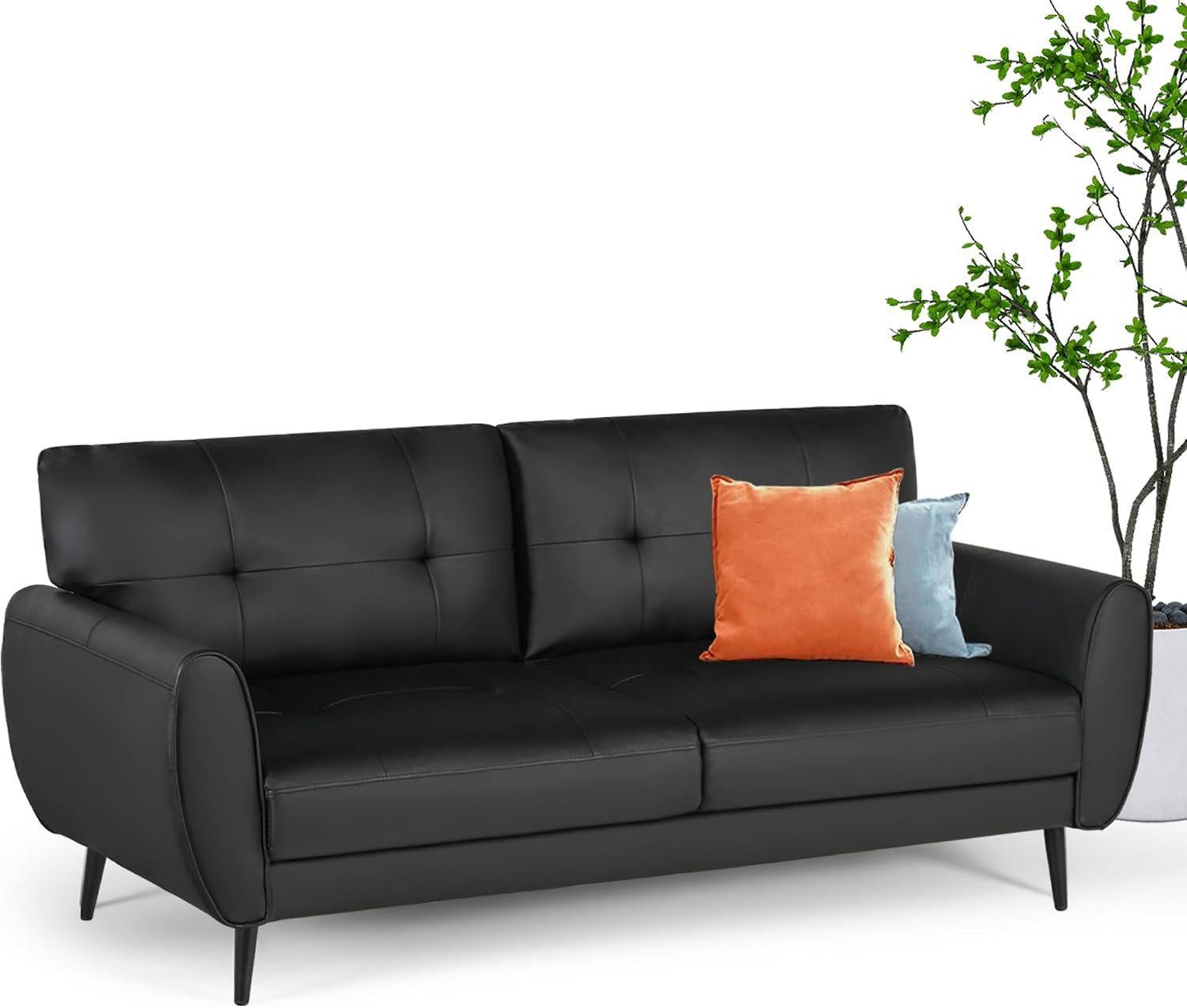 vamepole-60-loveseat-sofa-for-living-room-mid-century-mini-black-couch-tufted-leather-love-seat-furniture-comfy-office-2-seat-small-couches-for-small-spaces-bedroom-apartment