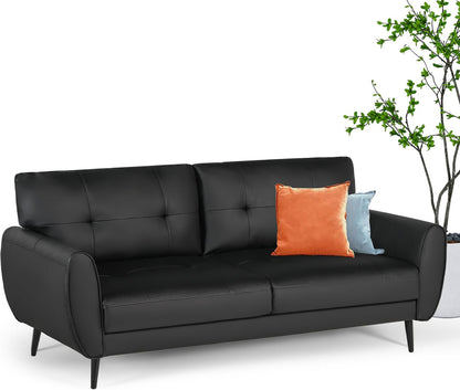 VAMEPOLE 60" Loveseat Sofa for Living Room, Mid Century Mini Black Couch, Tufted Leather Love Seat Furniture, Comfy Office 2 Seat, Small Couches for Small Spaces, Bedroom, Apartment1