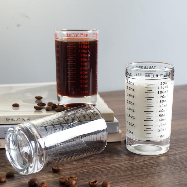 Measuring Cup Shot Glass 4 Ounce/120Ml Liquid Heavy High Espresso Glass Cup Black Line (1, Red)6