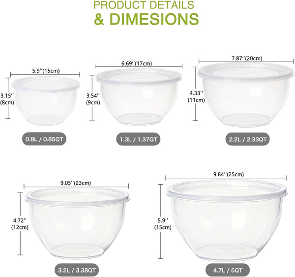 Plastic Mixing Bowls with Lids Set for Kitchen, 5 Set Nesting Bowls for Mixing, Baking, Prepping, Cooking and Serving Food, Mixing Bowls Dishwasher, Microwave Safe2