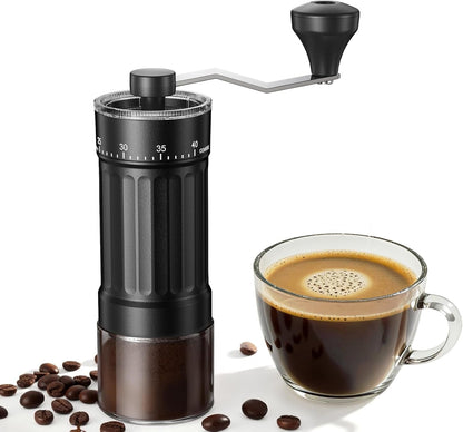 Mini Manual Coffee Grinder with 40 Adjustable Settings, Black | Portable Hand Coffee Bean Mill with Ceramic Conical Burrs, 30G Capacity, Ideal for Travel, Camping, French Press, Pour Over1