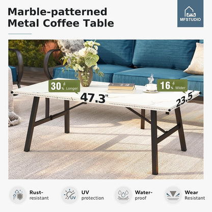 4 Piece Metal Patio Furniture Set with Peacock Blue Cushions7