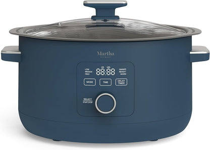 8 Quart Slow Cooker, Ceramic Nonstick Crock, Indigo Blue | 6 Modes, Delay Timer, Keep Warm, Dishwasher Safe Bowl & Glass Lid, Stovetop & Oven Safe Removable Pot, Simmet, Reheat, Warm1