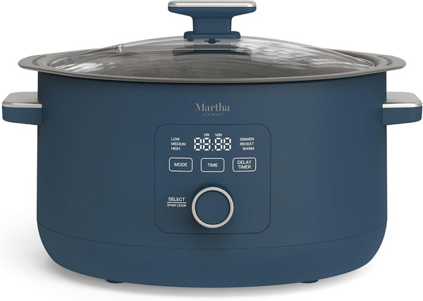 8 Quart Slow Cooker, Ceramic Nonstick Crock, Indigo Blue | 6 Modes, Delay Timer, Keep Warm, Dishwasher Safe Bowl & Glass Lid, Stovetop & Oven Safe Removable Pot, Simmet, Reheat, Warm1