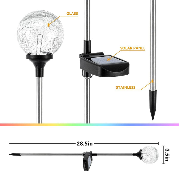Solar Garden Lights 3 Pack, Solar Lights Outdoor Decorative, Solar Globe Lights Outdoor Waterproof for Yard and Garden, Multi-Color Changing Cracked Glass Ball LED Lights5
