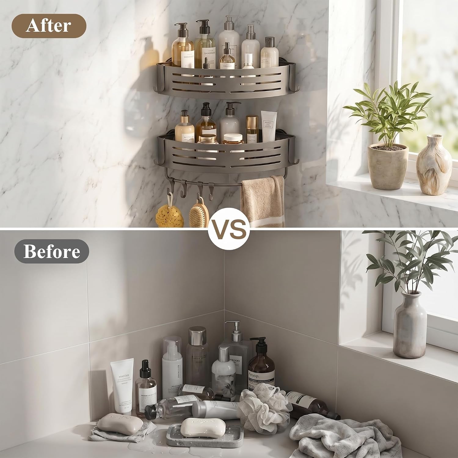 corner-shower-caddy-suction-cup-2-pack-aluminum-shower-shelves-no-drilling-removable-shower-organizer-with-towel-bar-and-hooks-for-smooth-tile-glass-and-marble-matte-gray
