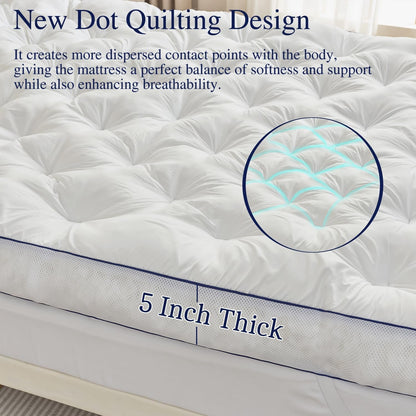 5 Inch Memory Foam Mattress Topper Queen Size, Extra Thick Supportive Pillow Top Mattress Pad, Breathable & Fluffy Soft Bed Topper with Gel Memory Foam，60"X80"2