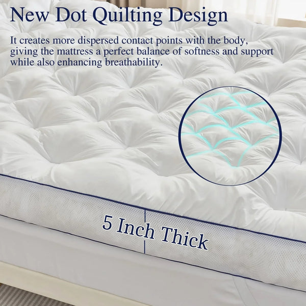 5 Inch Memory Foam Mattress Topper Queen Size, Extra Thick Supportive Pillow Top Mattress Pad, Breathable & Fluffy Soft Bed Topper with Gel Memory Foam，60"X80"2