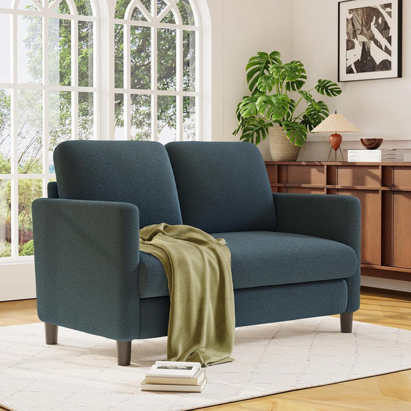 Loveseat, 51" Small Couch, Comfy Teddy Love Seat for Living Room, Tool-Free Setup Loveseat Sofa for Small Spaces, All-Wood Small Sofa Couch for Bedroom, No Pillow Included, Blue Grey7