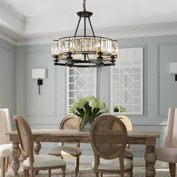 Vintage Crystal Chandelier Black Hanging Light Fixture 24In 6 Lights2