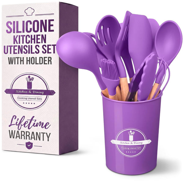 12 Pcs Purple Kitchen Accessories with Holder for Nonstick Cookware1