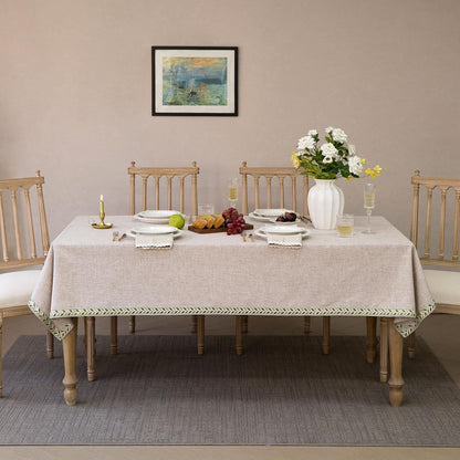 Textured Table Clothes Linen Style Rustic Washable Tablecloth Jacquard Trim Rectangle Table Cloth,Oblong Table Cover for Kitchen Dinning Tabletop Decoration Linen Brown,55X84 Inch9