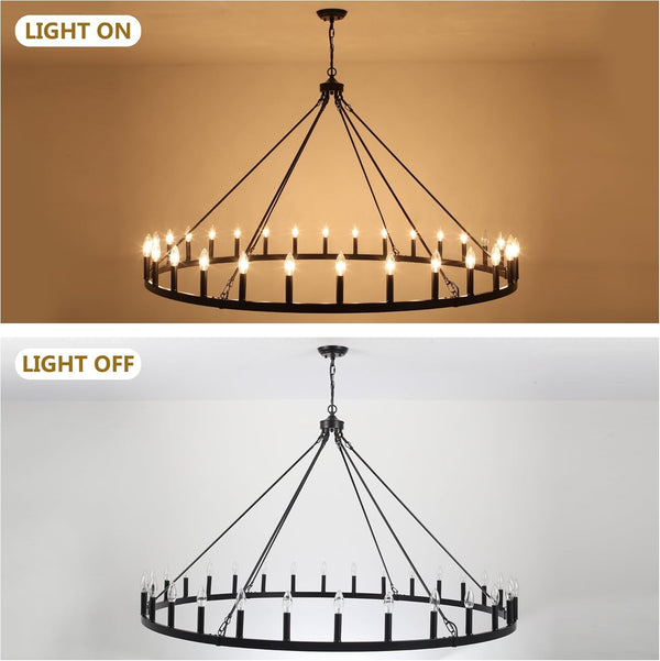 Black Extra Large Wagon Wheel Chandelier, 60 Inch 30 Lights8