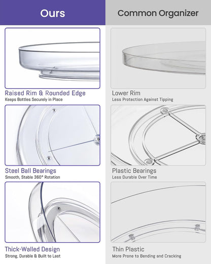 4 Pack 9 Inch Elegant Clear Turntable Acrylic Lazy Susan, Non-Skid Rotating | Smoothly Kitchen Spice Rack, Cabinet Pantry Organization Storage, Refrigerator, Vanity Makeup, Bathroom Countertop Organizer3