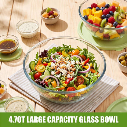 2 Pcs 4.75 Qt Glass Mixing Bowl with Lid Thickened Borosilicate Glass Bowl for Baking Sourdough, Meal Prep, Salad, Mixing, Microwave Storage Prepping Freezer Safe6