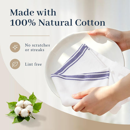 100% Ring Spun Cotton Kitchen Towels 6 Pack, Blue Stripe | 15 X 25 Inch, Highly Absorbent Dish Towels for Kitchen Drying, Reusable Cleaning Cloths, Soft Tea Towels with Hanging Loop2