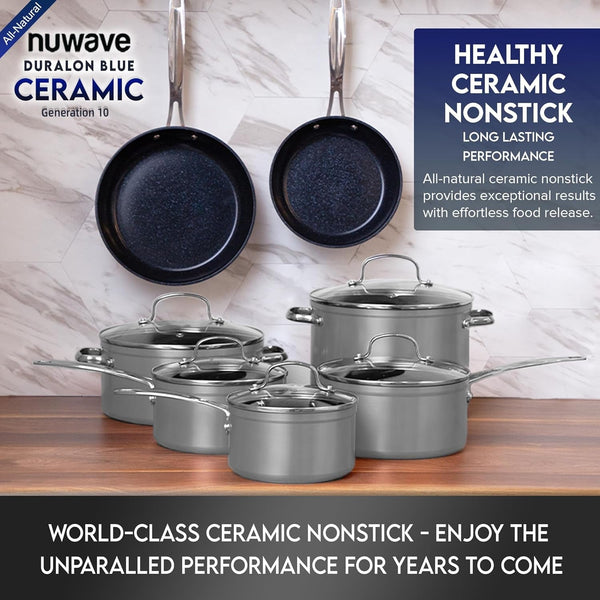Healthy Duralon Blue Ceramic Nonstick Cookware Set, PFAS Free | Scratch-Resistant, Dishwasher & Oven Safe, Induction Ready & Evenly Heats, Tempered Glass Lids & Stay-Cool Handles8