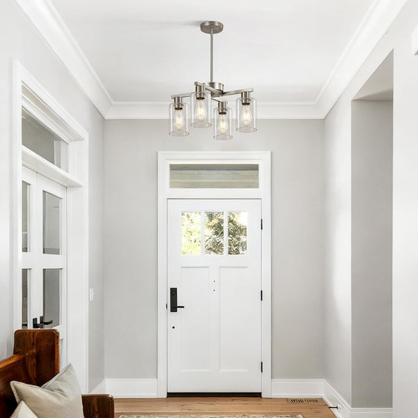 4-Light Brushed Nickel Dining Room Chandelier, Modern Glass Pendant Light4