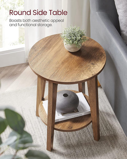 VASAGLE MAEZO Collection - Side Table, 2-Tier Small round End Table, Nightstand with Tapered Legs, Curved Transitions, for Small Spaces, Living Room, Bedroom, Honey Brown ULET283T414