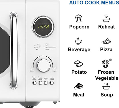 MWRG0901W 0.9 Cu. Ft. Retro Microwave with 1,000W Grill Function, 800W Cooking Power, LED Display, 5 Power Levels, 8 Auto Menus, Glass Turntable, Child Lock, White Countertop Design5