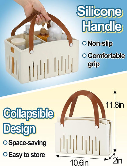Collapsible Portable Plastic Shower Caddy Dorm Room, Beige5