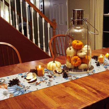 Fall Navy Blue Pumpkins Table Runner - 36 Inch Long, Thanksgiving Maple Leaves Kitchen Dining Table Runner Dresser Scarves, Rustic White Orange Pumpkin Decor for Coffee Table Party Banquet4