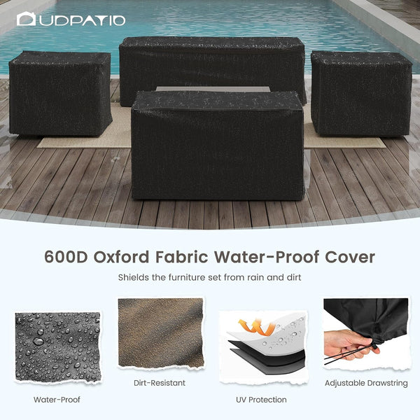 Aluminum Outdoor Patio Furniture Set Faux Wood Grain 5 Pcs Beige8
