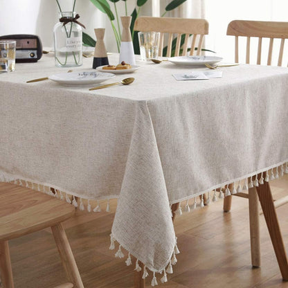 Cotton Linen Tablecloths Fabric Tassel Tablecloth Dust-Proof Table Cover for Kitchen Dinning Tabletop Home Decoration (Rectangle/Oblong, 55 X 79Inch)1