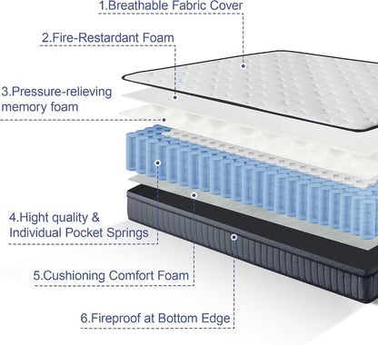Full Size Mattress 12 Inch Firm Hybrid Memory Foam Mattress3