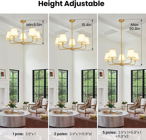 Modern Gold Chandelier 5-Light Farmhouse Chandelier for Dining Room Industrial Dining Kitchen Light Fixture over Table Ceiling Chandelier for Bedroom Living Room Foyer Entryway4