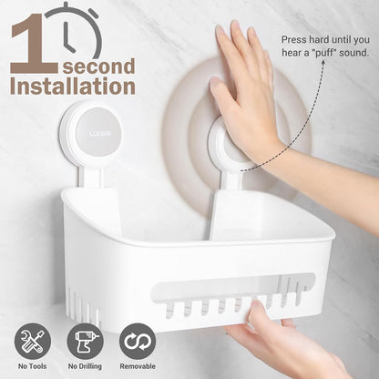 4 Pack Shower Caddy Set - Suction Cup Shower Shelf+Soap Dish+Hooks - 1 Sec Installation No-Drill Removable Powerful Waterproof Organizer for Bathroom/Kitchen/Rv 22LBS Capacity Removable3