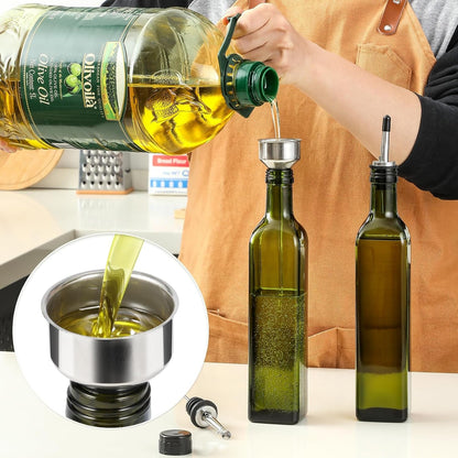 17Oz Glass Olive Oil Bottle Dispenser - 500Ml Green Oil and Vinegar Cruet with Pourers and Funnel - Olive Oil Carafe Decanter for Kitchen3