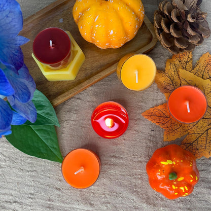 Fall Scented Tealight Candles 16 Pack, Natural Soy & Bee Wax Blend, Autumn Colors: Orange & Yellow Shades, 3.5 Hour Burn Time, Strong Fragrance for Home, 16 Pcs by4
