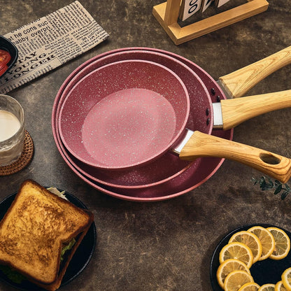 Frying Pan Nonstick Set, 8" & 9.5" & 11" Pink Egg Pan, Non Stick Fry Pan Set Pfoa-Free Omelet Pan, Toxin-Free Skillets Stone Cookware, Anti-Warp Base with All Stove Tops Available,Induction Compatible6