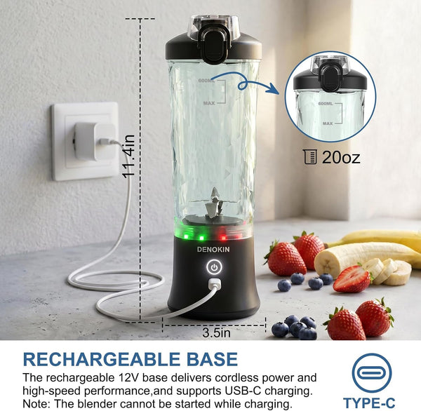 Portable Blender, Shakes and Smoothies Cordless Personal Size Blender 20Oz | Blender to Go, Travel Blender Cup, Durable Stainless Steel Blades, Travel Lid, Leakproof Lid with Sip Spout3