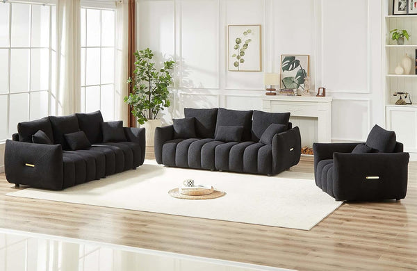 78" Modern Sofa Couch, Comfy Deep Seat Teddy Fabric Cloud Sofa, Upholstered 3-Seater Boucle Couch, Oversized Loveseat for Living Room, Bedroom, Office, Apartment, Black9