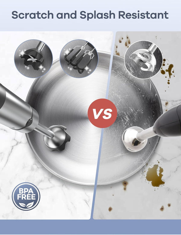 Immersion Blender Handheld, Max 1200W Hand Blenders Immersion 9-In-1 | Time Display, Variable Speed Trigger, Corded Handheld Mixers with Chopper Whisk Frother Beaker Ideal for Soup Puree Smoothies6