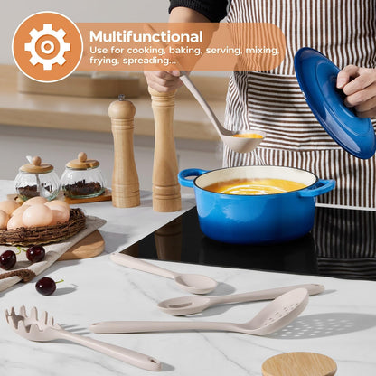 Silicone Cooking Utensils Set of 10, Kitchen Utensils for Nonstick Cookware, Heat Resistant & Nontoxic Spatula Set- Khaki8
