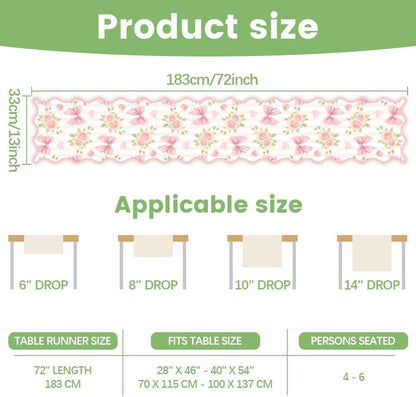 Pink Bowknot Floral Love Hearts Table Runner Decoration 72X13 Inch2