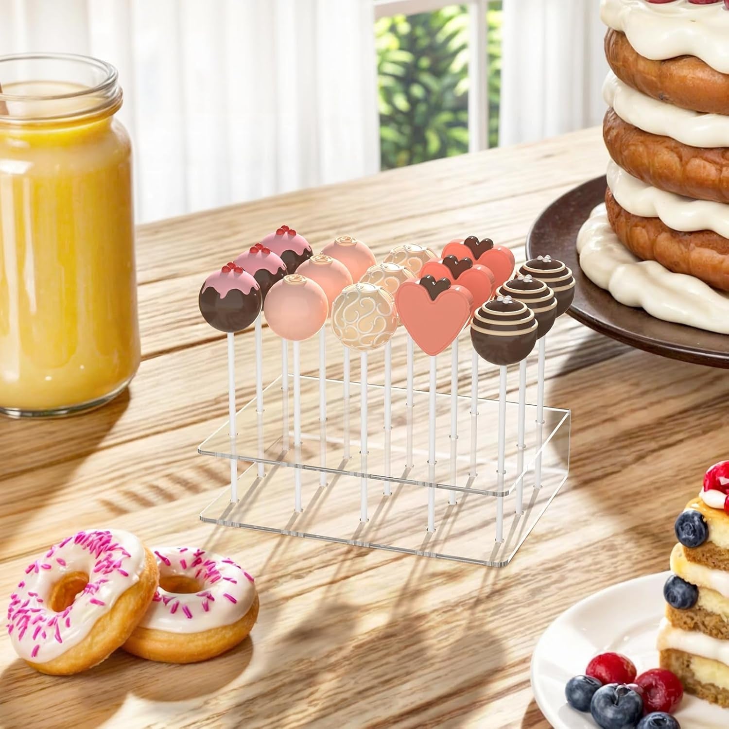 2-pack-cake-pop-stand-with-sticks-kit-acrylic-lollipop-hold-stand-clear-cake-pop-display-holder-15-holes-candy-pop-holder-with-100-pcs-sticks-100-pcs-clear-wrappers-100-pcs-gold-twist-ties