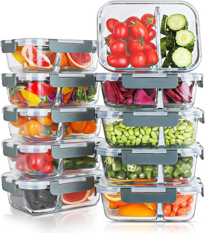10 Packs 30Oz Glass Meal Prep Containers 2 Compartments1