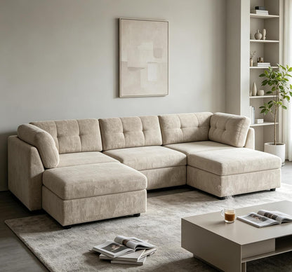 Sectional U-Shaped Sofa for Living Room, Modualr Sofa Couch, Camel | 91" W Modular Sectional Sofa, 3 Seater Couches with Ottoman, Chenille Sofa for Living Room, Apartment, Office8