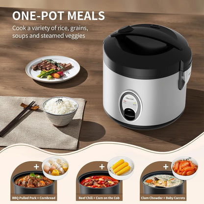 Stainless Steel Rice Cooker with Steamer, 4-Cup Uncooked (1.0L)/8-Cup Cooked, Electric Grain & Vegetable Cooker, Auto Keep Warm for Oatmeal, Soups & Multicooking2