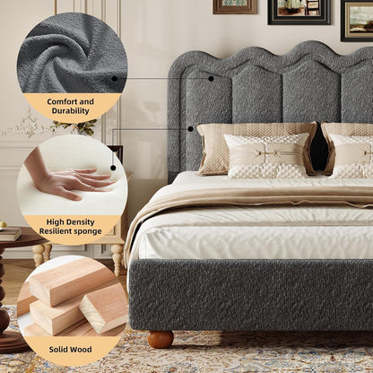 Full Size Bed Frame with Headboard, Upholstered Boucle Cloud Bed Frame7
