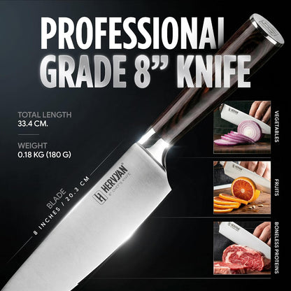 8 Inch Professional Chef Knife - Ultra Sharp German-Inspired Precision Blade High-Carbon Stainless Steel, Ergonomic Pakkawood Handle, Blade Guard and Gift Box for Home Cooks and Restaurants6