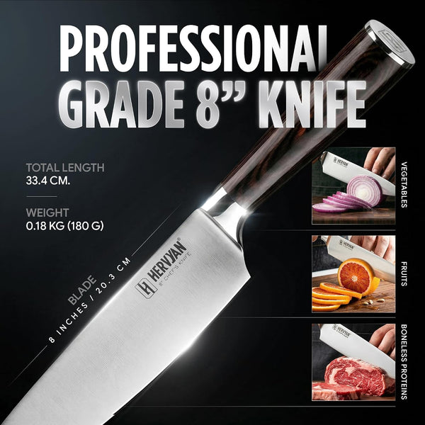 8 Inch Professional Chef Knife - Ultra Sharp German-Inspired Precision Blade High-Carbon Stainless Steel, Ergonomic Pakkawood Handle, Blade Guard and Gift Box for Home Cooks and Restaurants6