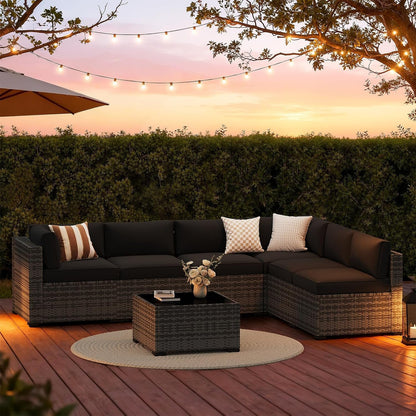 7-Piece Patio Furniture Set, Wicker Outdoor Furniture with Thick Cushions3